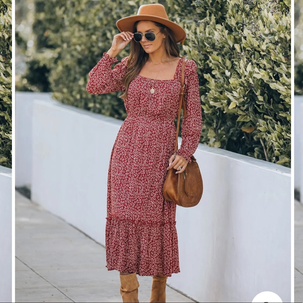 Lean on me floral square neck ruffle dress